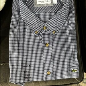 NEW NWT Lacoste Men's Blue Checkered Shirt size 44 XL
